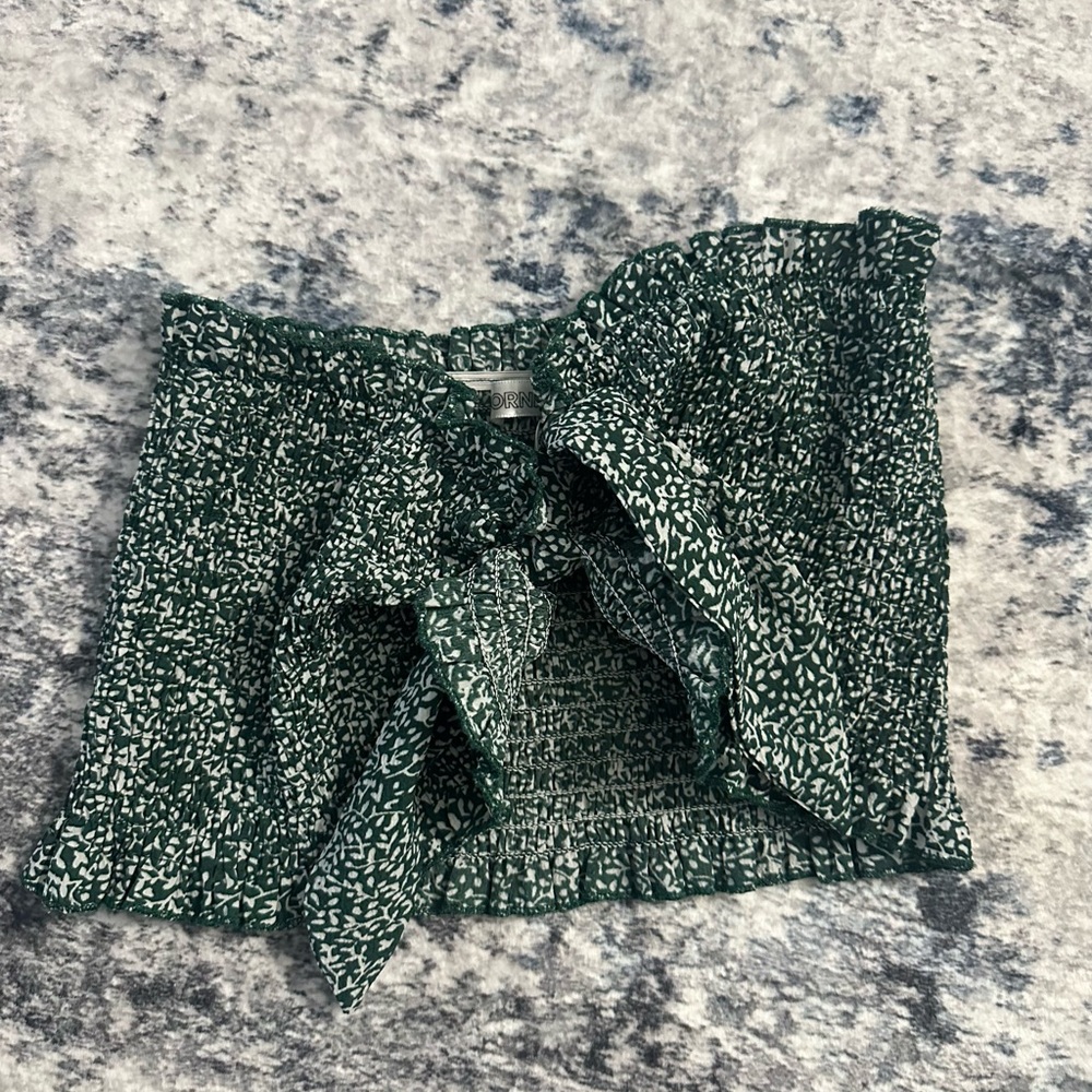 PEPPERMAYO emerald green floral tie front crop tube top